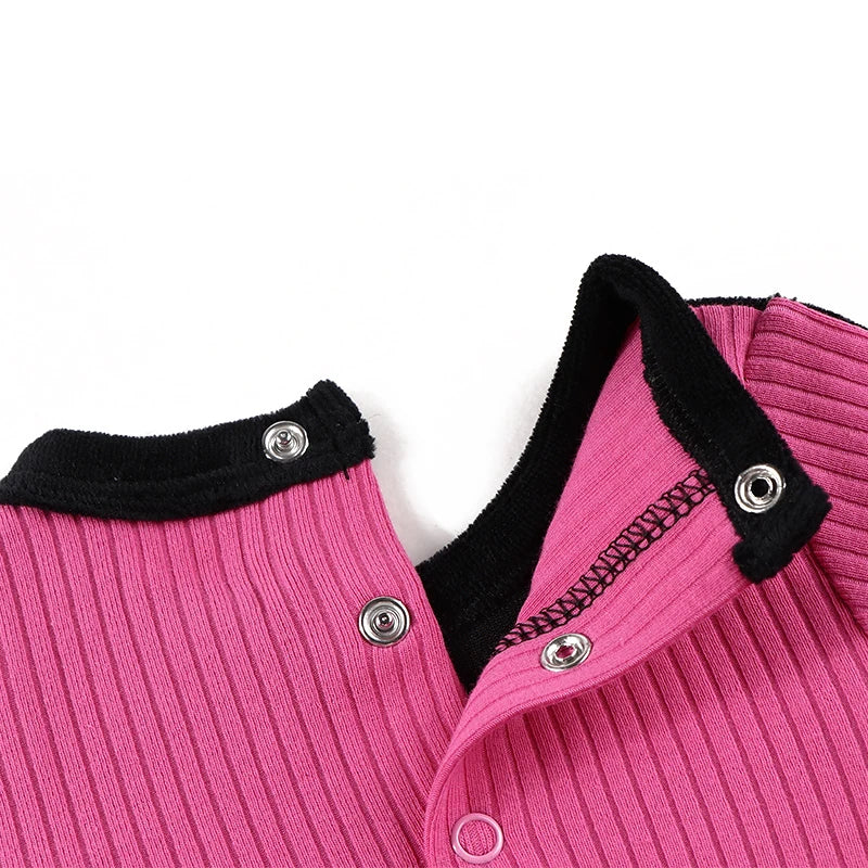 Baby Romper Footies Black Velour Back Ribbed Kids Clothes Long Sleeves Ribbed Overalls Baby Boy and Girls Clothes Winter Romper