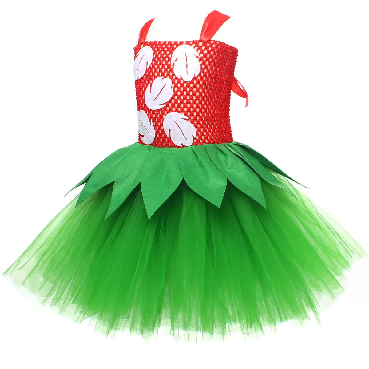 Halloween Costume for Girls Chirdren Summer Red and Green Floral Hawaiian Party Dress with Wreath Outfit for Halloween