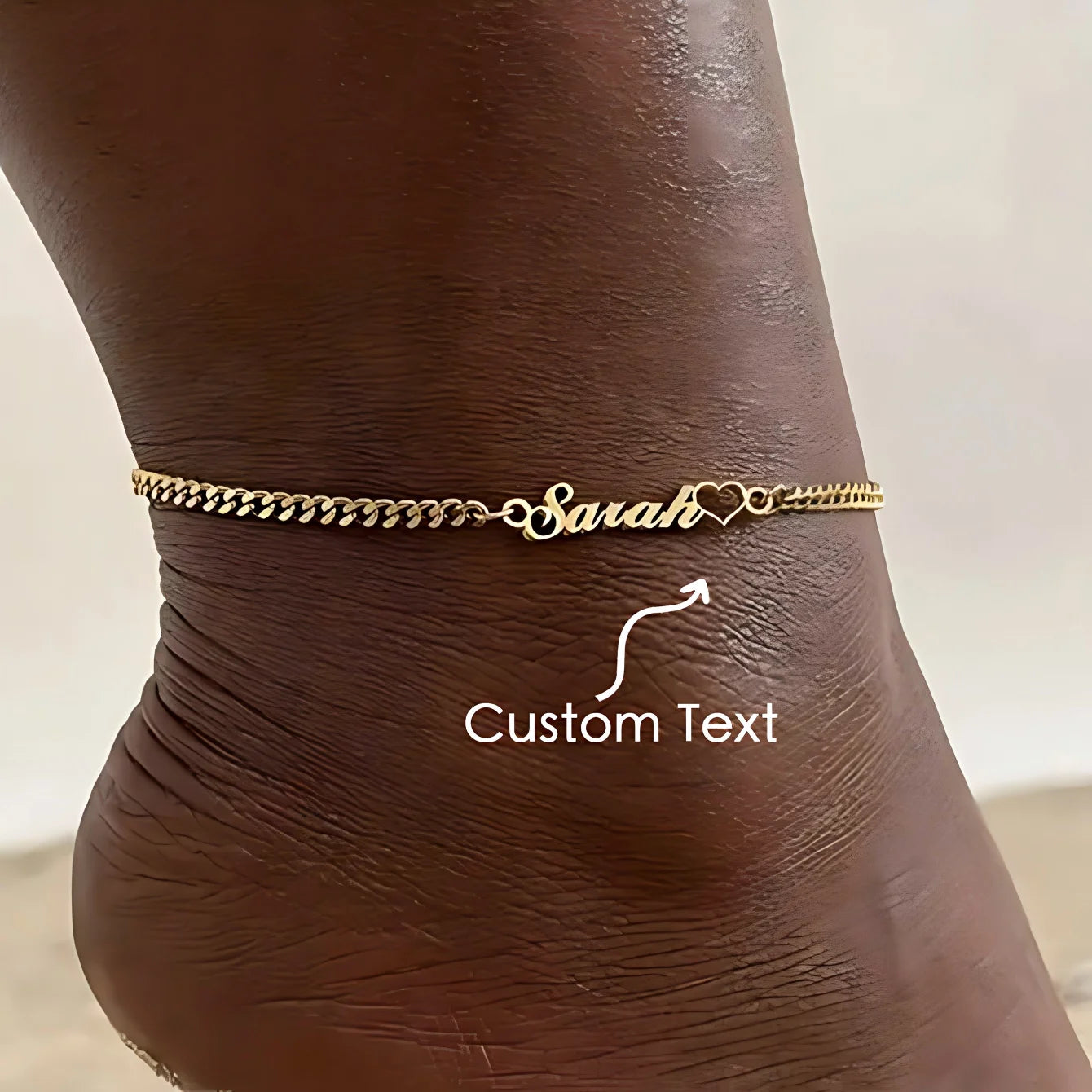 DOREMI Stainless Steel Jewelry Heart Personalized Name Cuban Chain Anklet Gift Jewelry Charm Letters Anklet