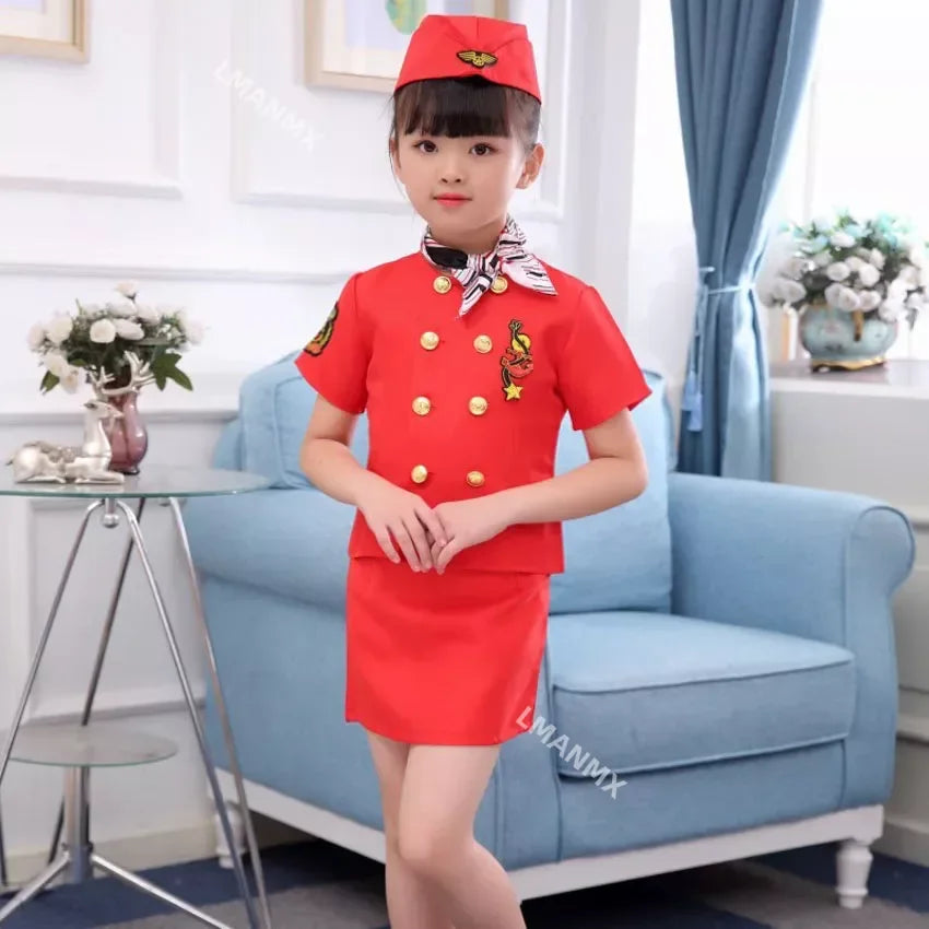 Halloween Pilot Cosplay Costumes For Kids Boys Birthday Gift Girls Flight Attendant Fancy Dress Military Performance Uniform