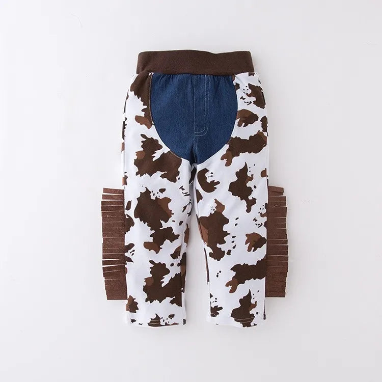Boy's Halloween Outfit Set, Western Cowboy Vest+Short Sleeve Tee+ Hat + Pants Set Autumn and winter Clothes For 1-5Years Boys