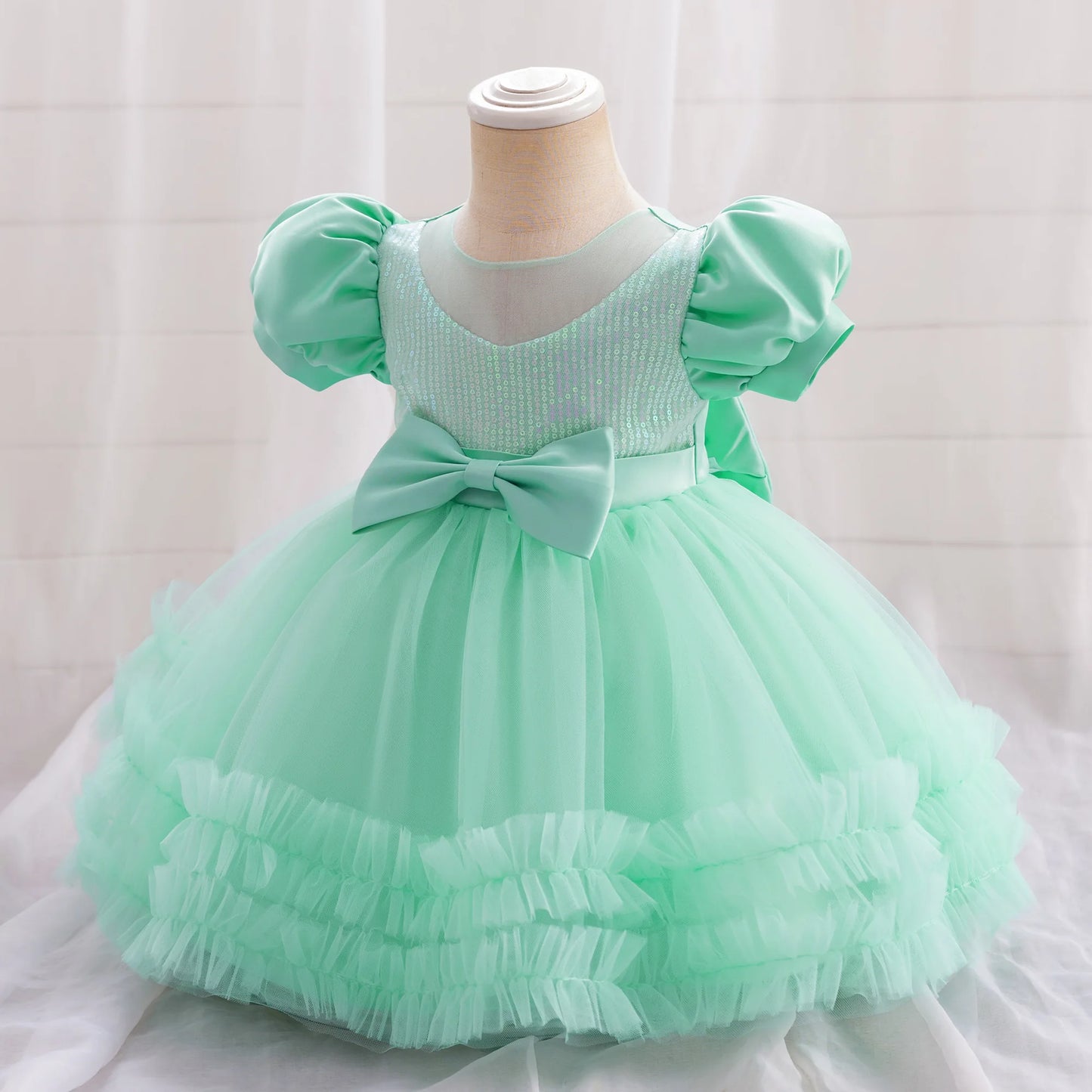 Toddler Sequin Baby Girl Party Dresses Bow Princess Dresses for Girl 1st Birthday Baptism Baby Dress Tutu Lace Wedding Prom Gown