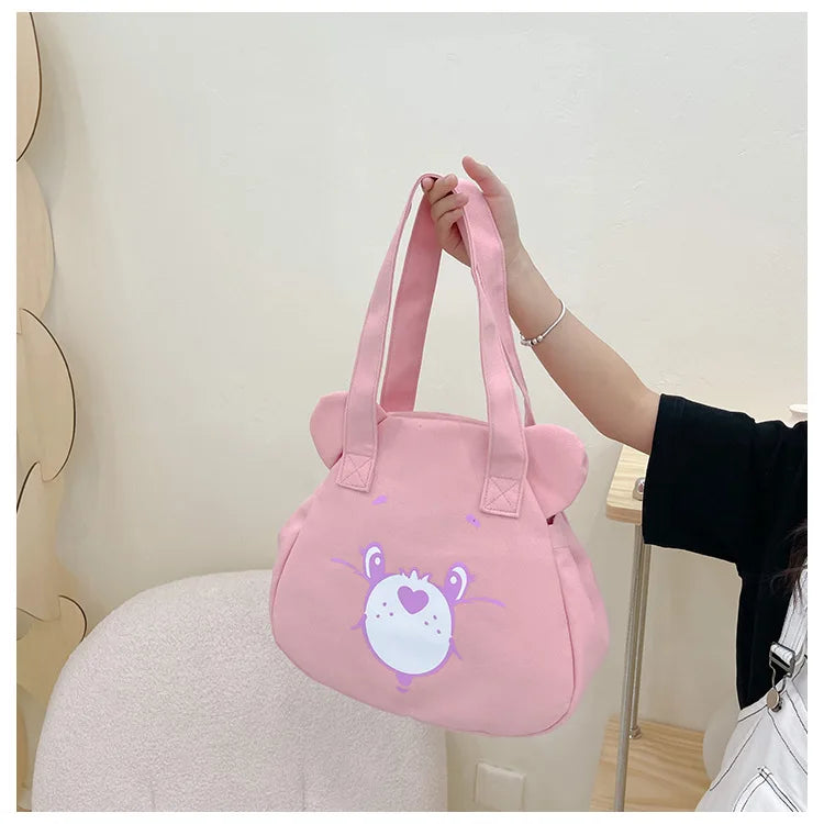 Personalised Tote Bag for Women, Girls Student Custom Your Name Canvas Shoulder Bag, Cute Bear Crossbody Hand Bags, Casual Tote