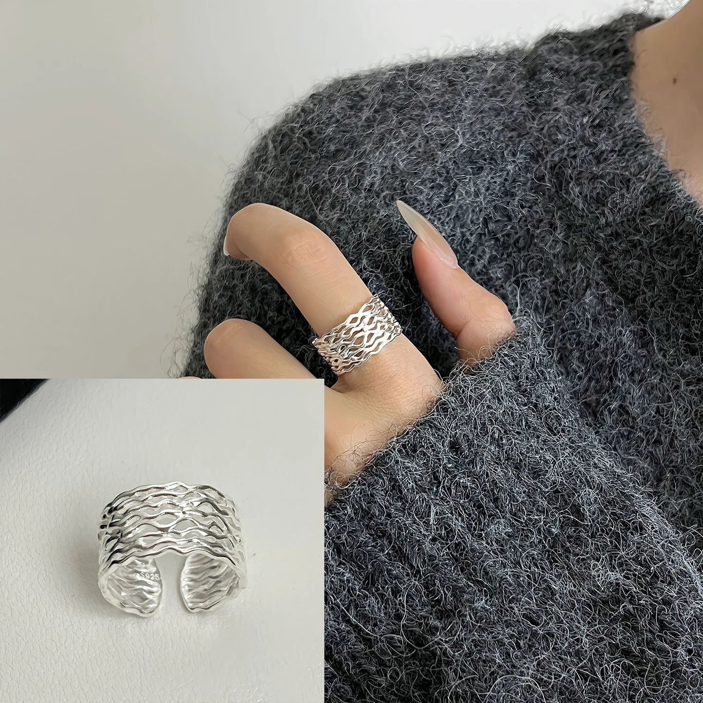 VENTFILLE 925 Sterling Silver Geometric Line Cross Wrap Open Ring For Women Gift Irregular Punk Adjustable Jewelry Dropshipping