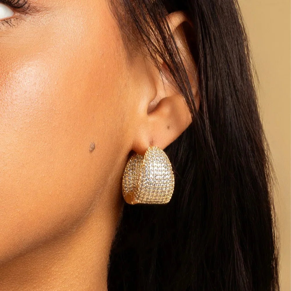 2025 New Arrived Classic Women Fashion Jewelry Full Micro Paved Sparking CZ Curved Waterdrop Shaped Huggie Hoop Earring