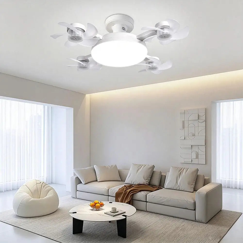 Drone Style Ceiling Fan Light E27 Base Remote Controlled Dimmable 3 Color LED Design  Retractable Blades for Living Room