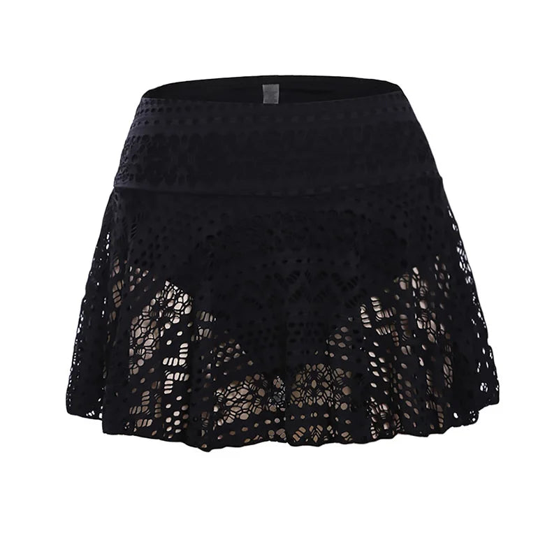 Women's Summer Shorts Skirt Swimwear Fashion Ladies Mini Mesh Lace Crochet Tiered Elastic Waist Famale Sexy Short Swimsuit Pants