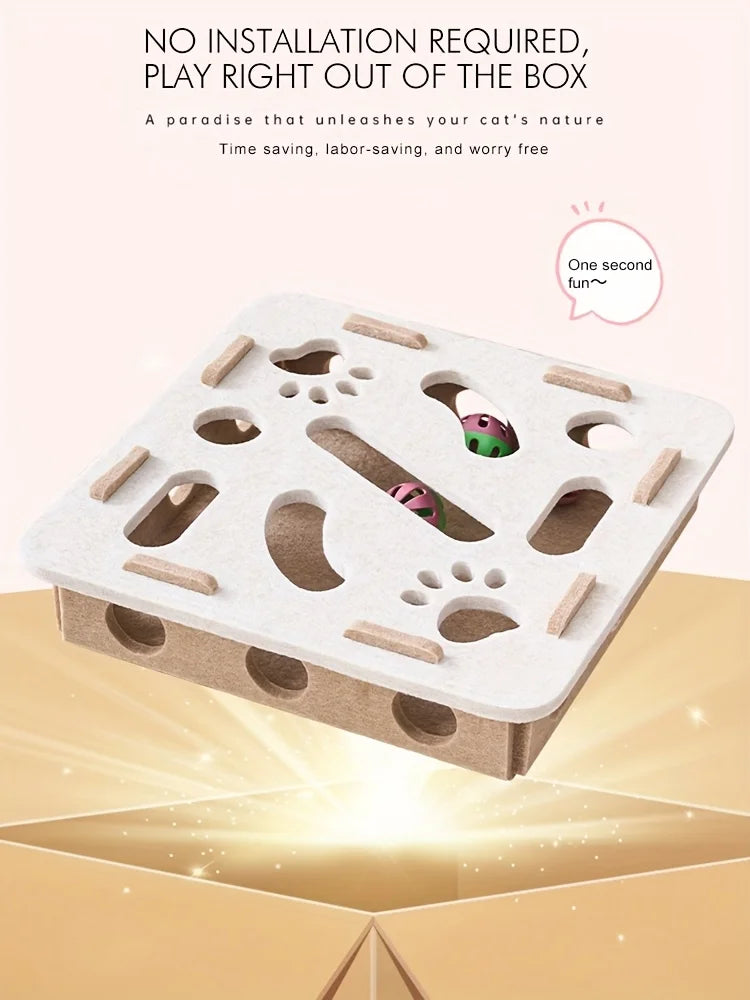 Cat Self-Entertainment Boredom Buster: Interactive Maze Box with Scratching Board Cat Tree and Sound Toy for Different Scenarios