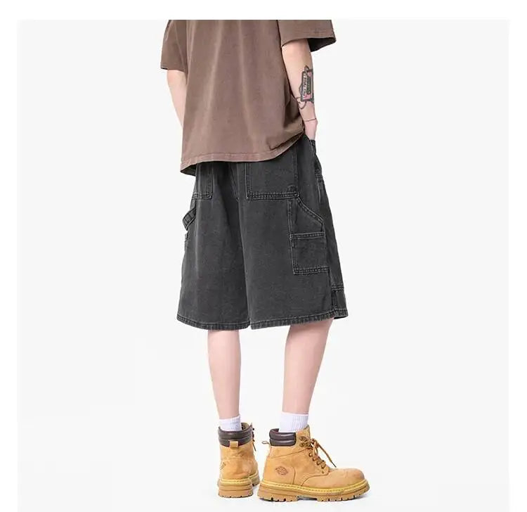 IEFB Workwear Men's Denim Shorts Multi Pocket Wide Leg Baggy Fit Casual Summer Streetwear Casual Cargo Jeans 9X2957