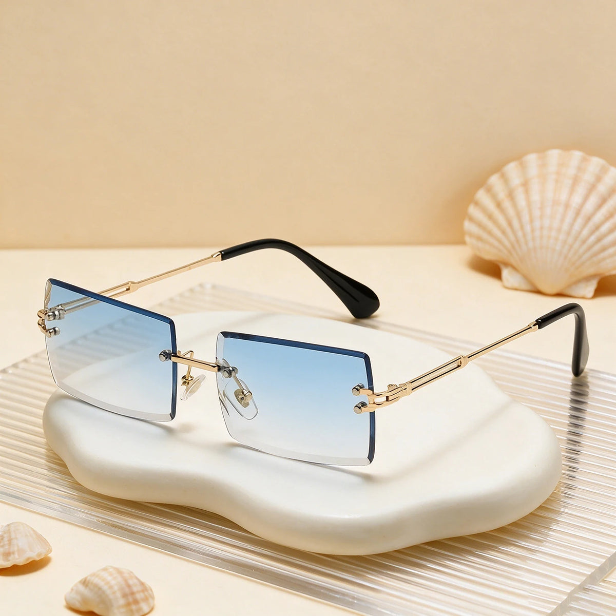 1pc Rimless Rectangle Sunglasses Frameless Cut Edge Metal UV Protection Sun Glasses for Women Men Beach Travel Daily Street Wear