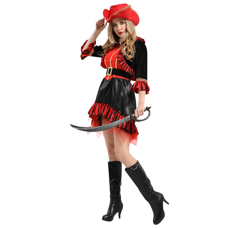 Halloween Theme Women Fancy Dress ，Parent-child Role Playing Cosplay Costumes,Female Pirates Captain of the Caribbean