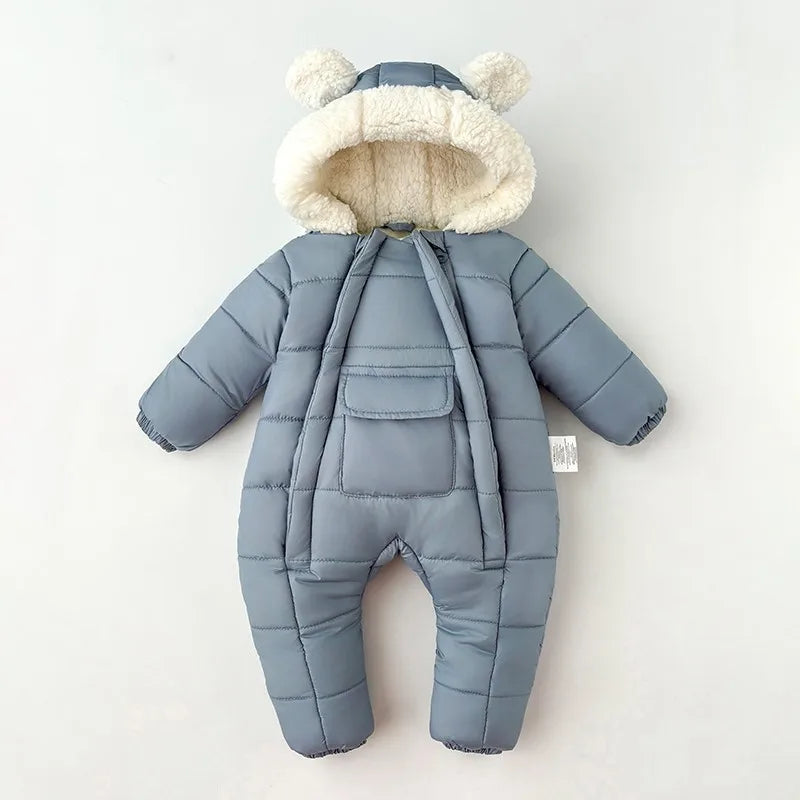 Newborn Baby Winter Hooded Romper Double Zippers Cotton-padded Warm Thicken Rompers Toddler Playsuit Infant One-piece Clothing