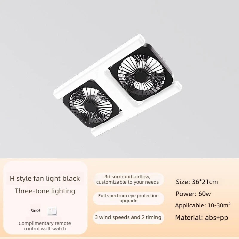 3000K-6000K E27 Ceiling Fan Light with Remote Control Dimming Speed Control Dual Head Fan for Air Circulation Silent Fan Light