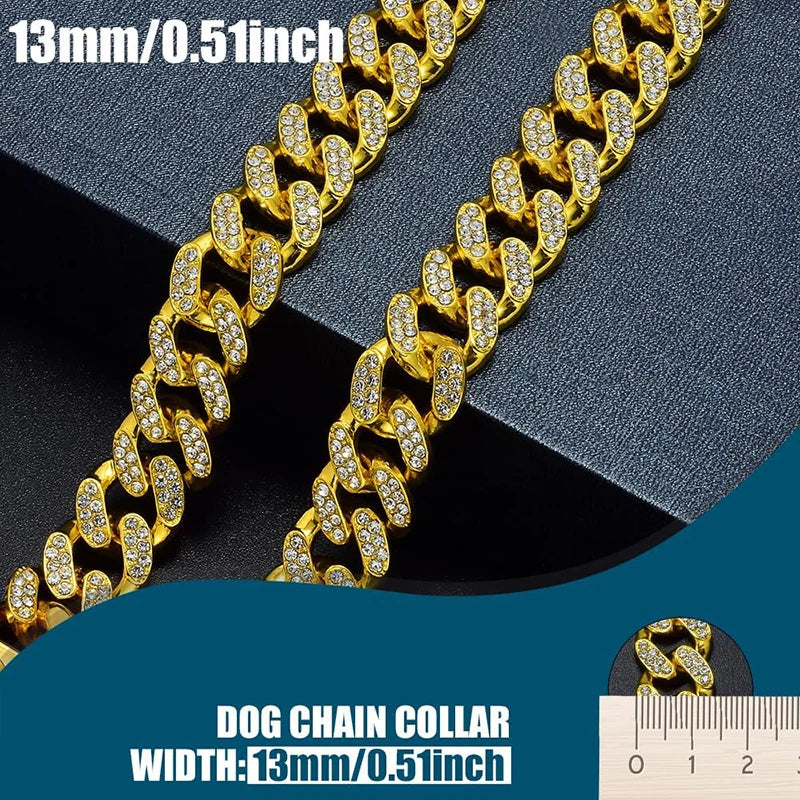 Cuban Dog Chain, Aluminum Alloy Pet Dog Collar, Gold Necklace for Small to Large Dogs Cats King Queen Pendant Jewelry Accessory