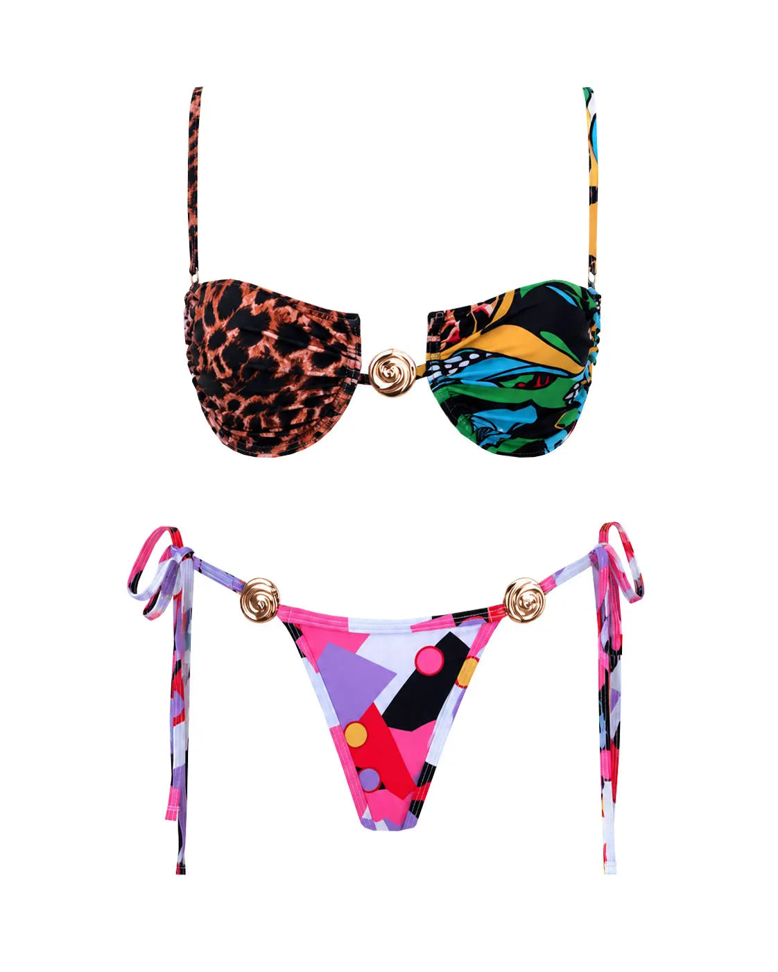 Micro Bikinis With Metal Button Swimwear Women Swimsuit Sexy Brazilian Bikini Set Printed Beachwear Bathing Suit biquini Female