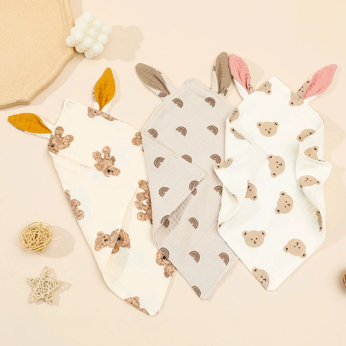 Newborn Baby Cotton Mulsin Comforter Carton Rabbit Ear Double Guaze Soothe Appease Towel for Toddlers Bibs Burp Cloths Infant