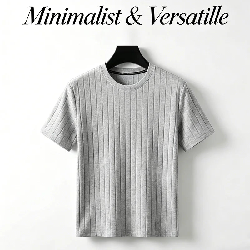 Men's Minimalist Crew Neck Ribbed T Shirt Comfortable Elastic Fabric Short Sleeve For Office And Casual Wear