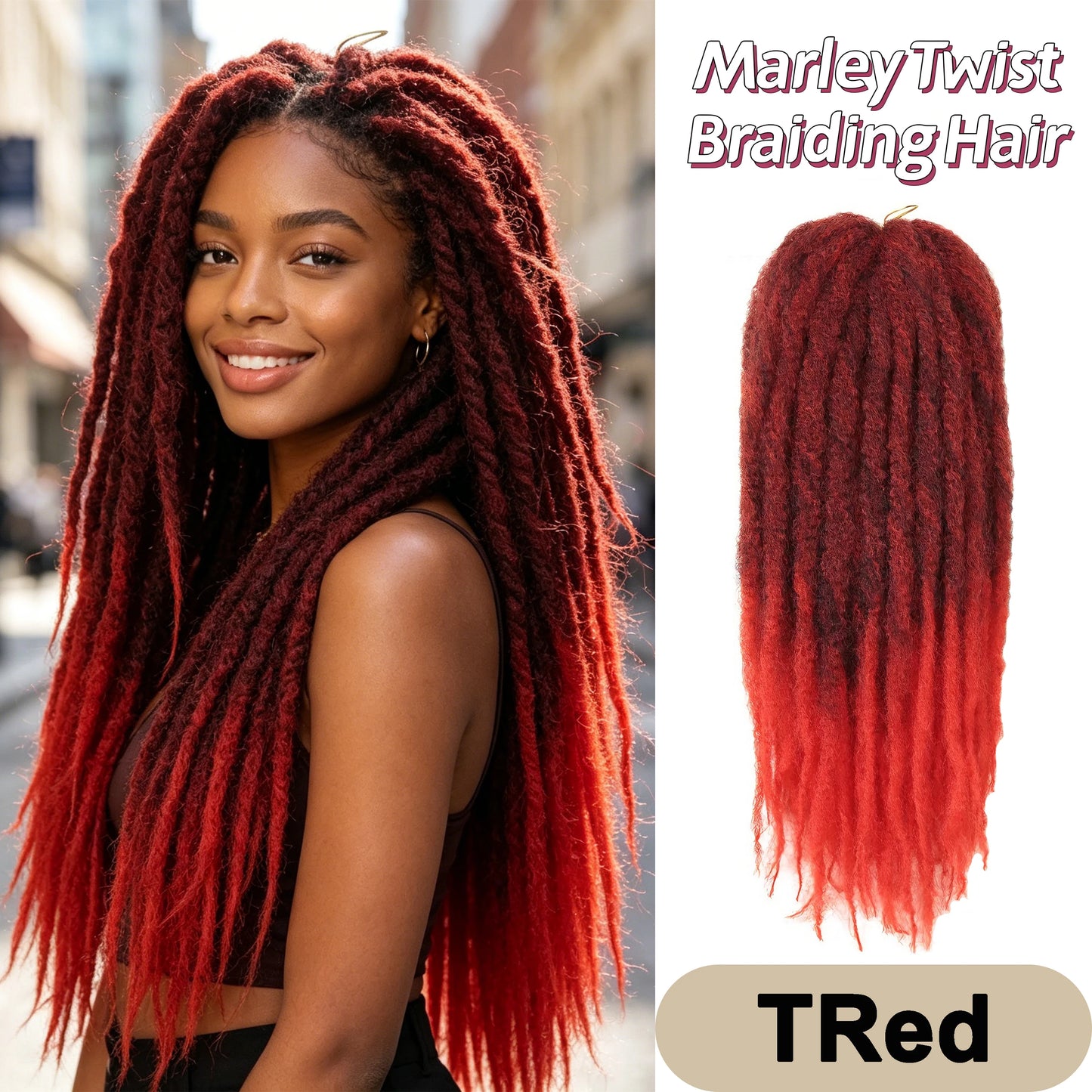 Marley Twist Braiding Hair Pre Stretched Ombre/Solid Colors Afro Kinky Curly Crochet Hair for Faux Locs Jumbo Marley Twists Hair