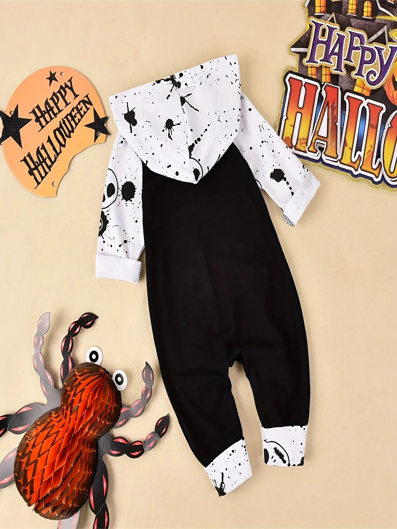 Halloween Newborn  Baby Boy Clothes Infant Baby Boy Romper Long-Sleeve Hooded Cotton Letter Print Nightmare Jumpsuit