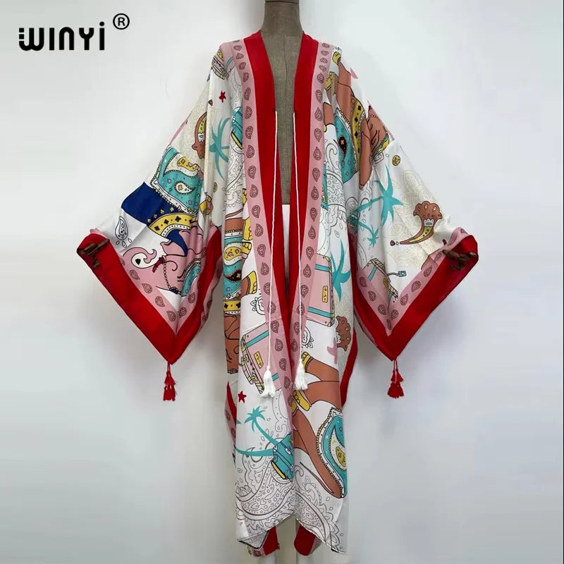 WINYI print summer maxi dress Muslim Abaya Lady beach cover up muslim woman dresses Beachwear fashion Kaftan abaya dubai luxury