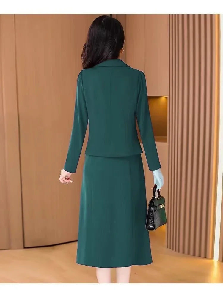 Elegant Slimming Autumn Winter Wedding Dress Set Long Ankle Length Cocktail Dresses with Suit Jacket for Wedding Banquet
