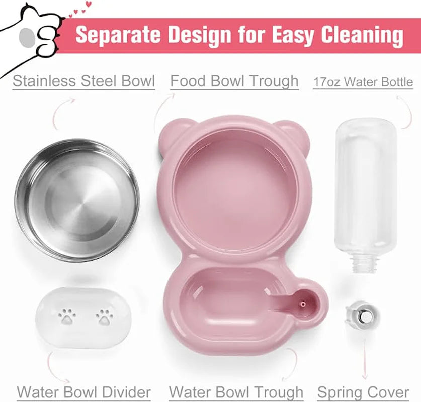 Keep Your Pet Hydrated and Well-Fed with This 2-in-1 Food and Water Bowl Set and Automatic Water Bottle!