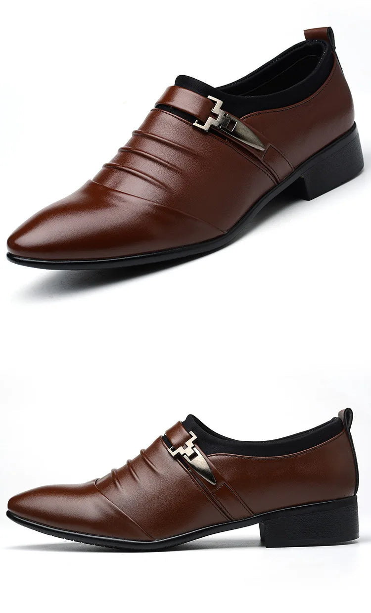 New Men's Slip-On Business Casual Shoes Large Size Fleece Lined Leather Shoes Wear Resistant Rubber Outsole Low Cut Ankle High