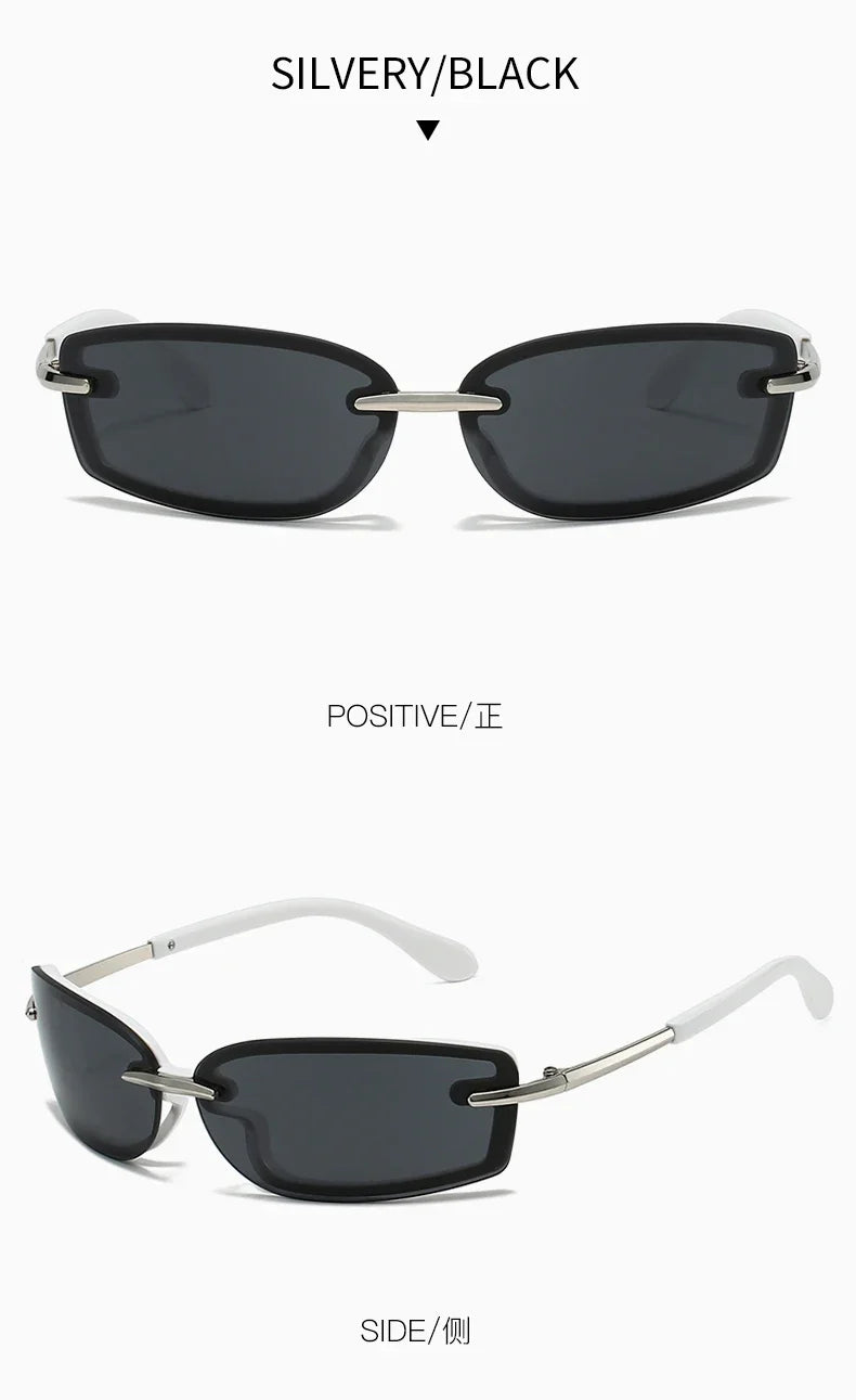 Rimless Y2K Style Sunglasses Rectangle Fashion Popular Women Men Shades Square Sun Glasses for Female Male Oculos Metal Frame