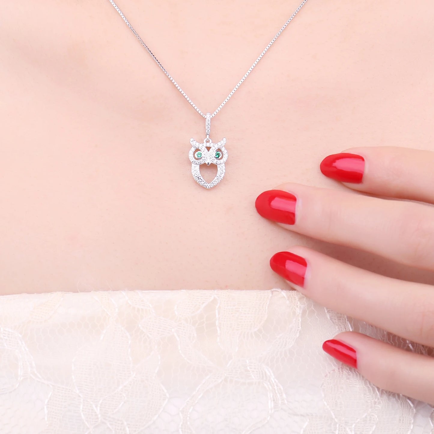 JewelryPalace Owl Simulated Nano Emerald 925 Sterling Silver Pendant Necklace for Woman Gemstone Fine Jewelry Without Chain