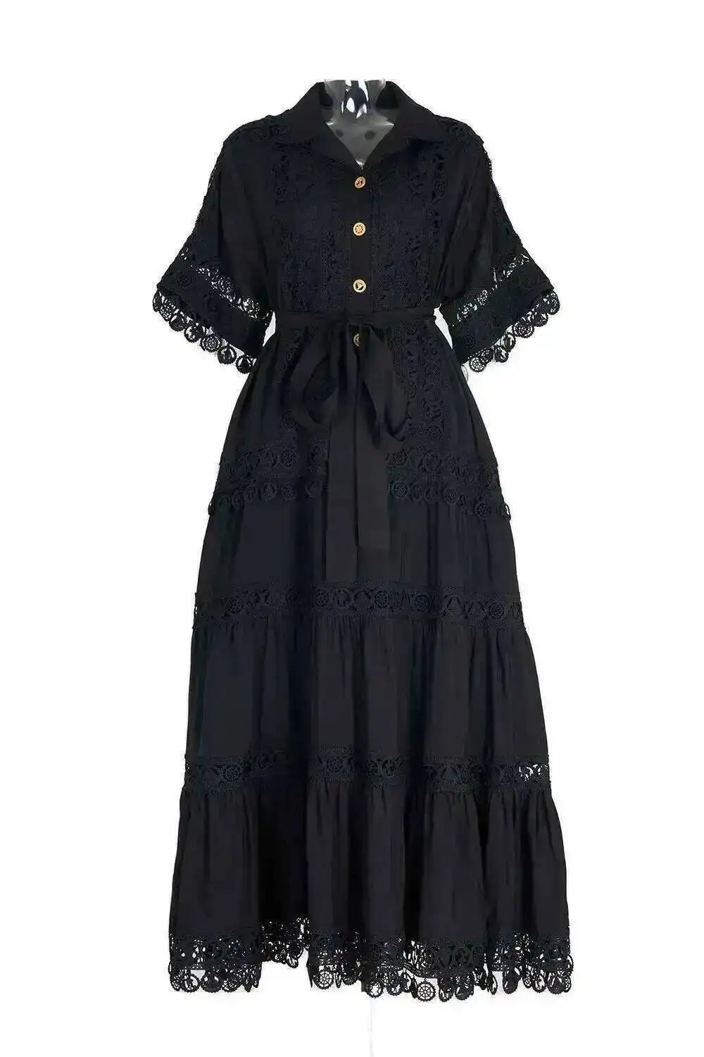 Luxury Long Maxi Dresses Shirt Women 2025 Summer Holiday Lace Embroidery Cotton Loose Big Size Hollow Out Wedding Dress White