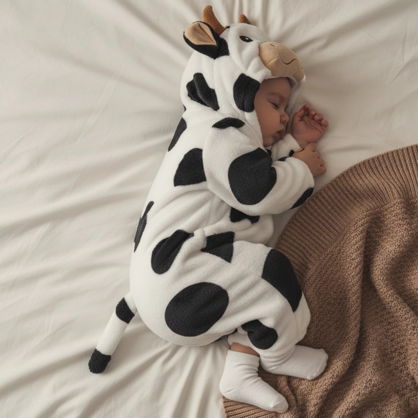 Halloween Costumes Baby Romper, Long Sleeve Hooded Fall Bodysuit Cow Cosplay Costume Halloween Clothes for Girls Boys