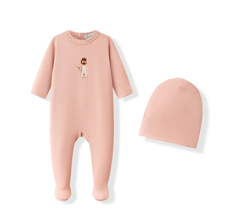 Ali Layette AW26 Baby Footed Romper Matching Hat Girl Boy Cotton Pajama Sets