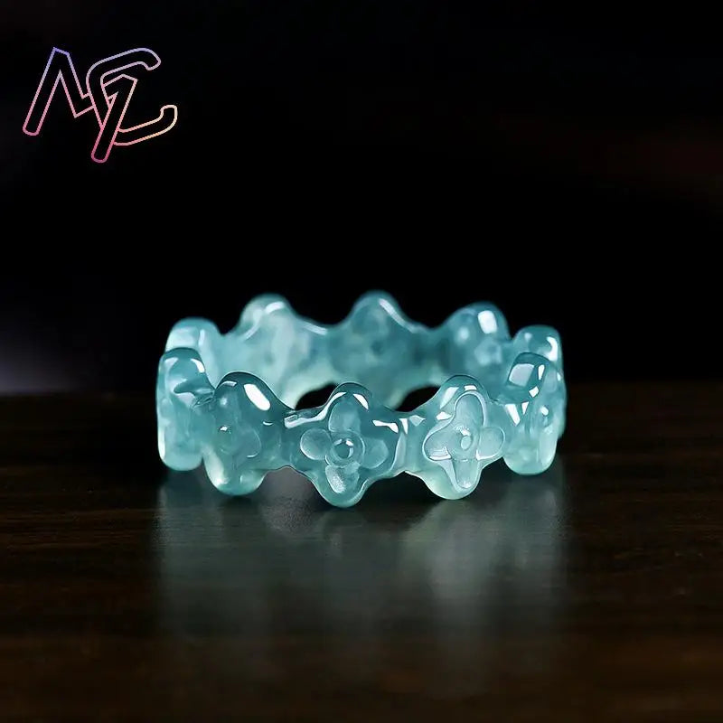 Natural Myanmar Jadeite Clover Ring Real Jade Jewelry Accessories Carved Vintage Amulet Talismans Luxury Gifts for Women