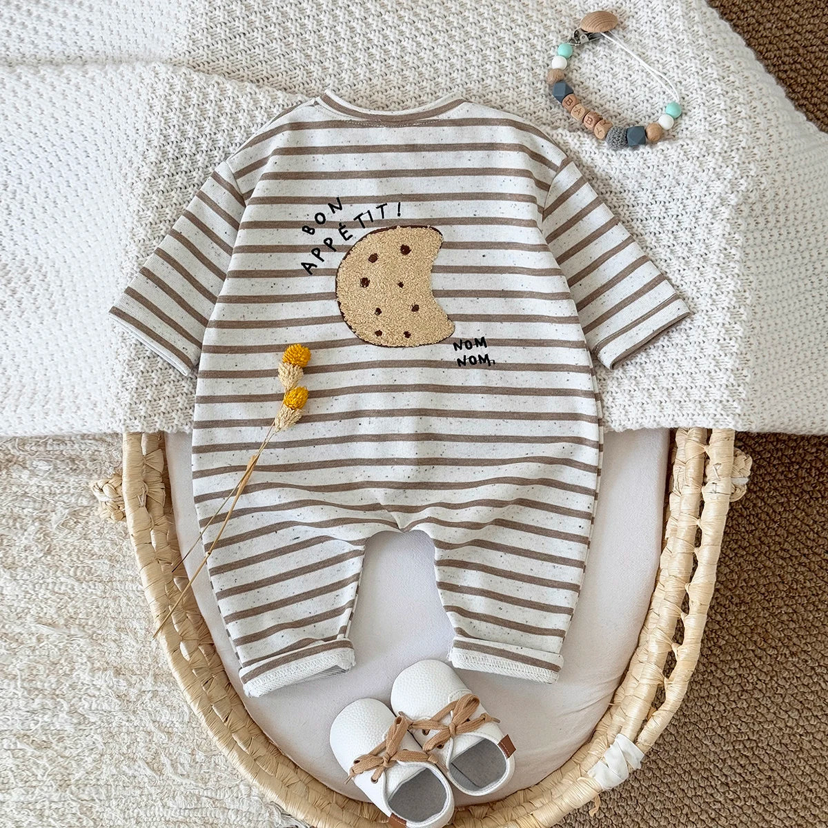 2025 Spring and Autumn New Baby Clothing Striped Cartoon Print Jumpsuit Newborn Baby Romper Pants Babies Aged 0-3Years Kids