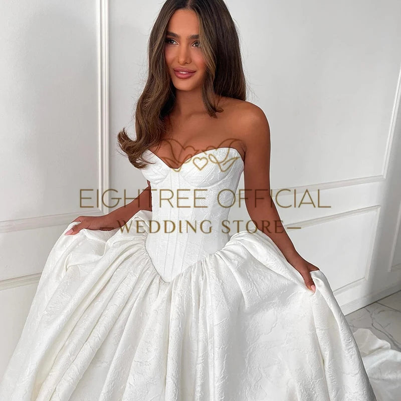 Eightree Elegant A-Line Wedding Dresses Sweetheart Floral Printed Satin Bridal Dress Women Wedding Ball Prom Gowns Customized
