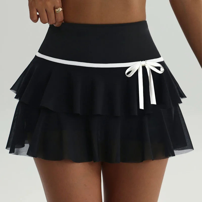 Summer Bowtie Running Shorts Built-in Side Pocket False 2 Pieces Tennis Mini Skirt Cooling Quick Dry Breathable Yoga Skirt Women