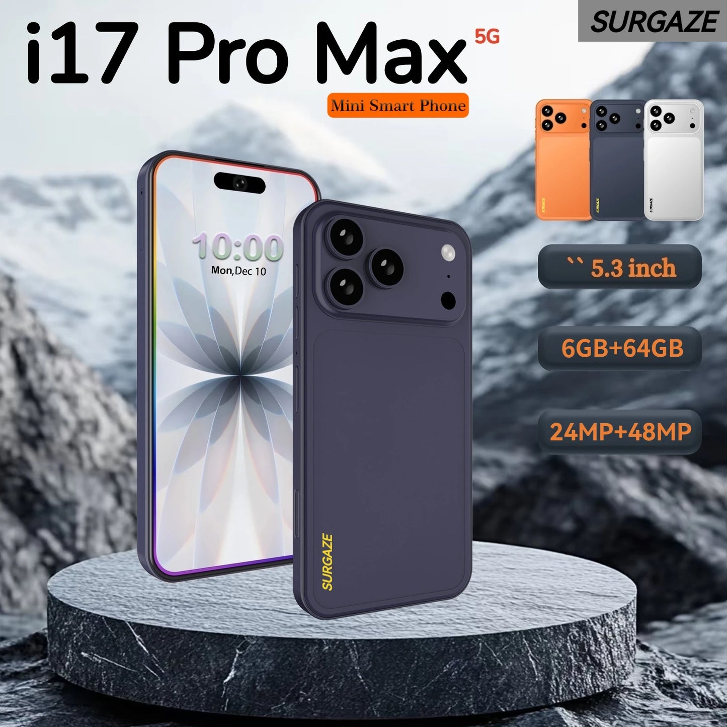 SURGAZE 2026 Global Version i17 Pro Max Smartphone 3200mAh Battery 5.3Inch Phone 5G Network Mobile Phone Arrival