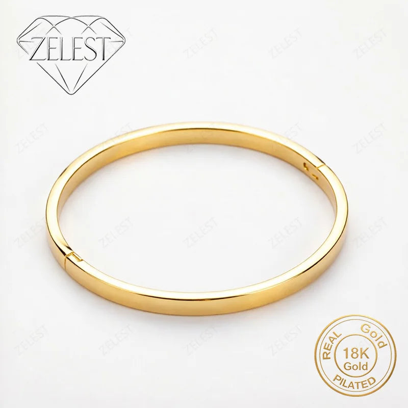 925 Sterling Silver 18K Gold Plated Exquisite Glossy Snap Bracelet Women's Fashion Glamor Party Jewelry Gift