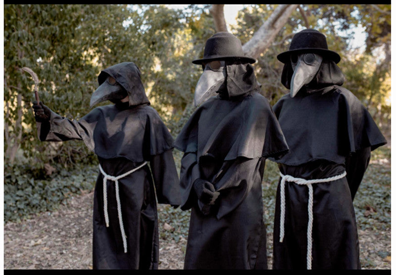 Halloween Cloak Cosplay Costume Sorcerer Long Shirt Hooded Black Robe Adult and Ghost of Horror Cloak Child Holiday Costume Set