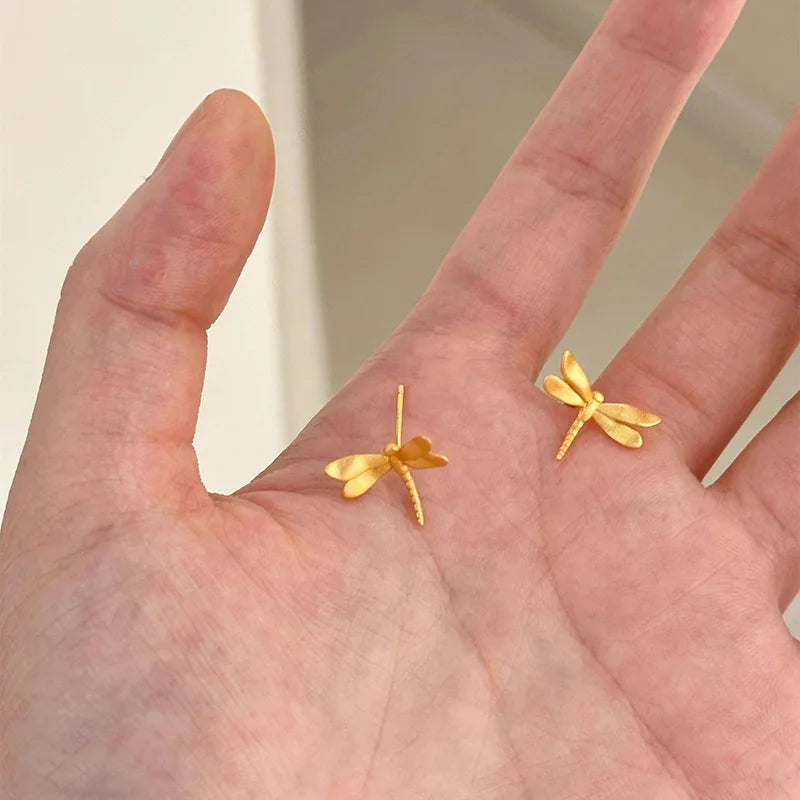 925 Sterling Silver Jewelry 18K Gold Plated Cute Dragonfly Stud Earrings for Women Wedding Party Jewelry For Girls Friend Gift
