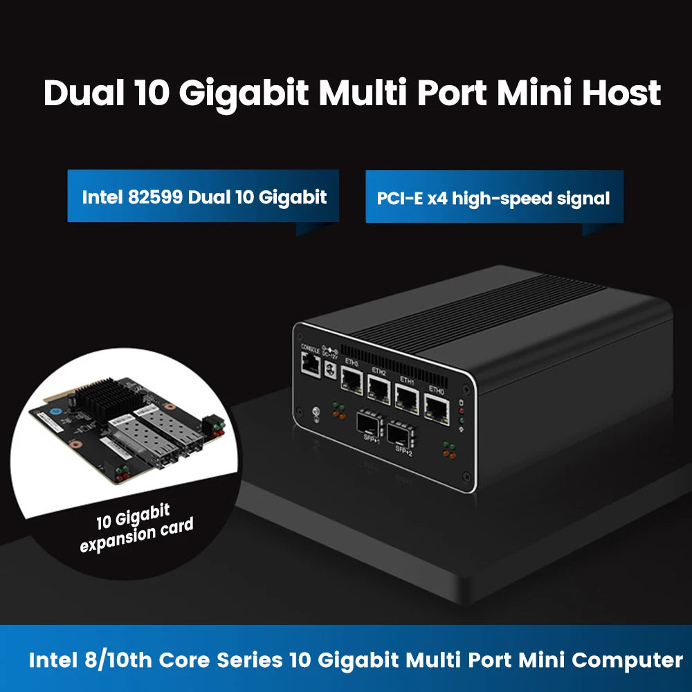Firewall Appliance 2.5Gbe Intel I7 1260P 1235U I3 1215U 8505 2*10G 8x2.5G LAN Fanless PC Support PFSENSE Router/OPNsense/AES NI
