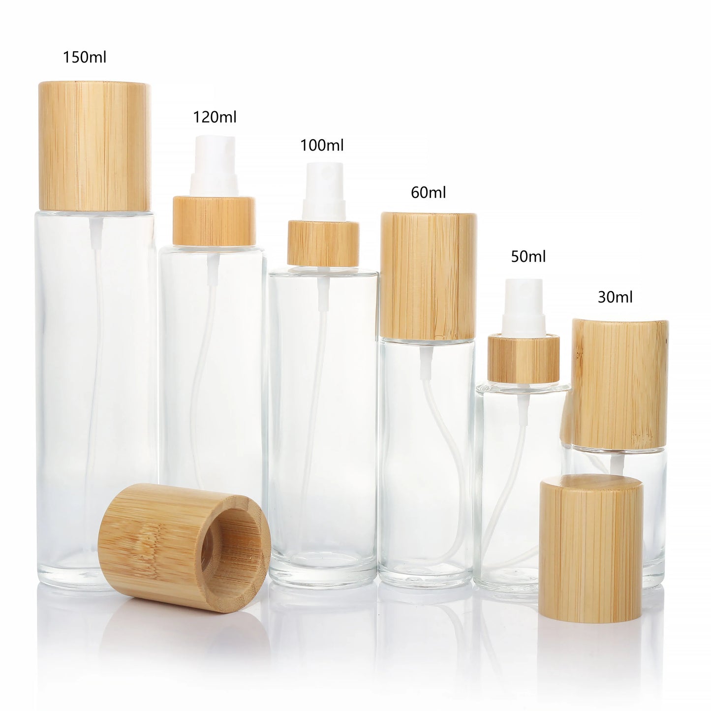 Empty 150ml120ml100ML Bamboo Lid Frosted Glass Spray Bottle With Fine Mist Despenser for Liquid Perfume Toiletries Containers