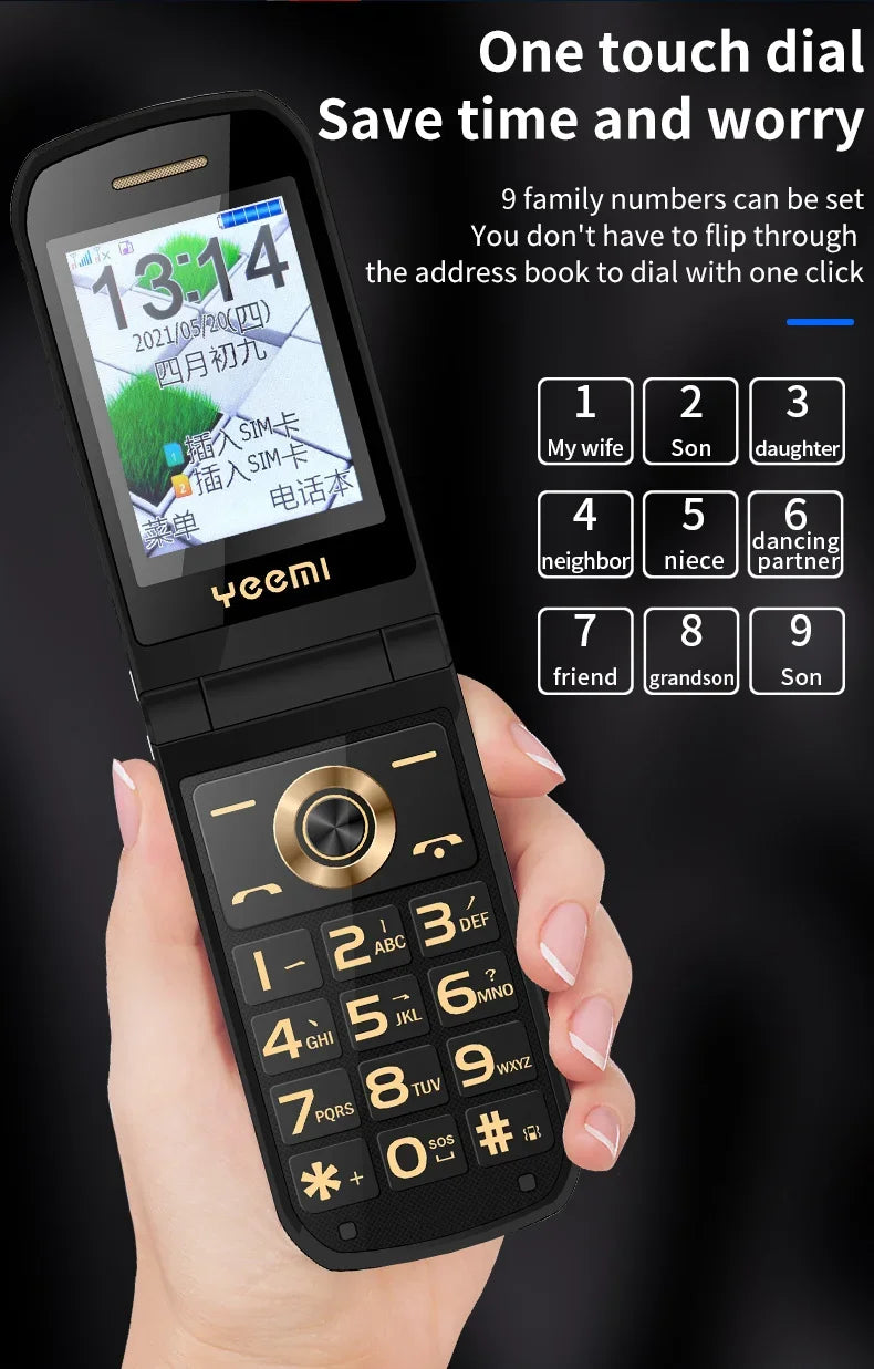 YeeMI K21+ 4G Rugged Feature Phone 2.6Inch Screen Big Button Flip Phone Dual SIM Dual Screen Cellphone 6800mAh Battery Full Band