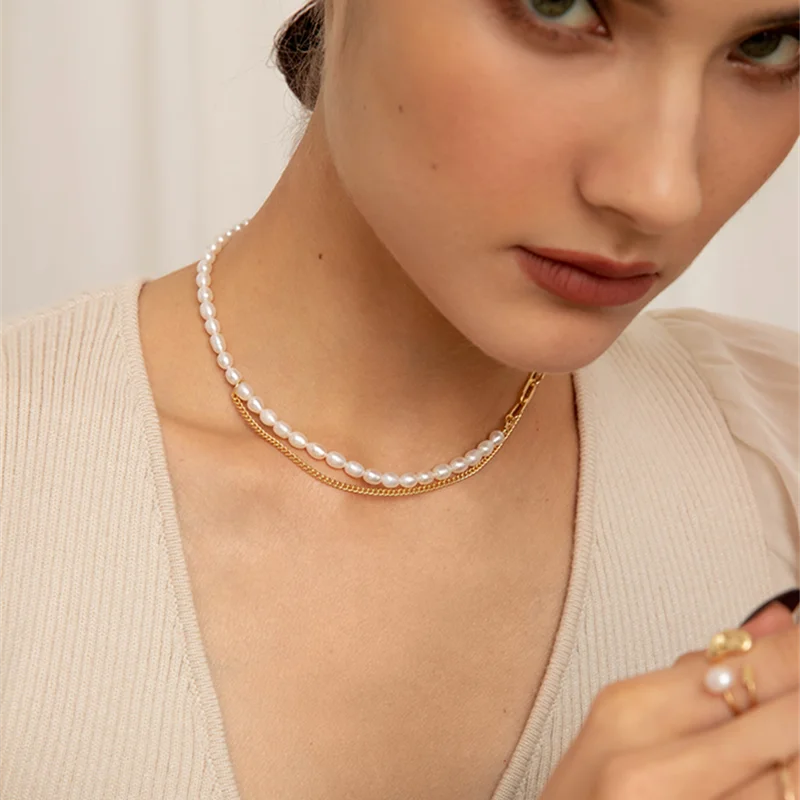 Fashion Splicing Chain Necklaces White Imitation Pearl Choker Necklace For Women Trend Elegant Jewelry Wedding Gifts