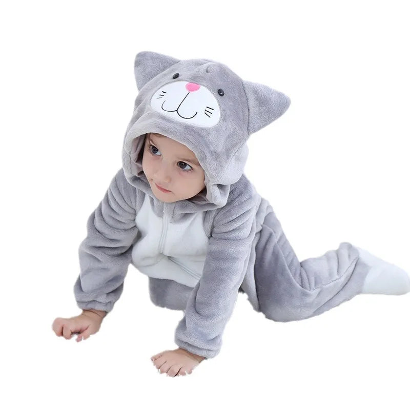 Lovely Cat Costume Baby Boys Girls Clothes Romper Soft Flannel Hooded Bodysuits Pajamas Winter Infant Jumpsuit Toddler Outfits