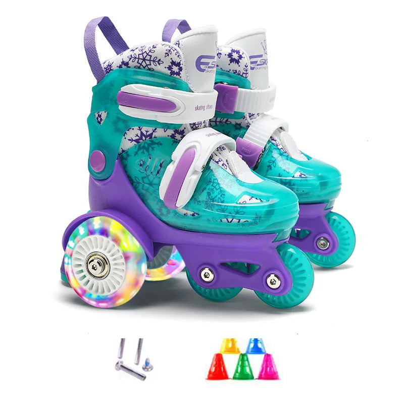 27-34 Children Skates High Elastic PU Inline Adjustable Skate Three-wheel Roller Skates For Age 2-8 Kids Beginners Skating Shoes