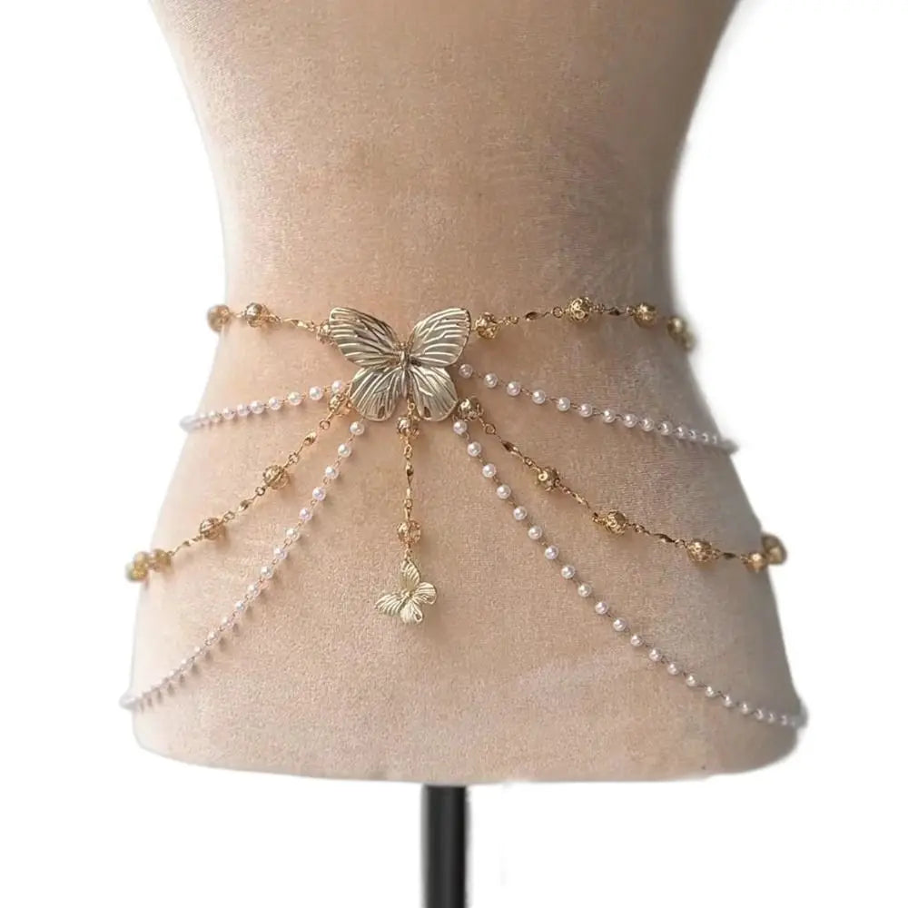 Fashion Elegant Pearl Waist Chains Versatile Boho Hip Chain Waist Accessory Body Jewelry Women