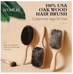 BOOMSLIFE Boar Bristle Hair Brush Square Paddle Scalp Massage Hairbrush USA Oak Wood Comb for Hair Women Barber Beauty Hair Care