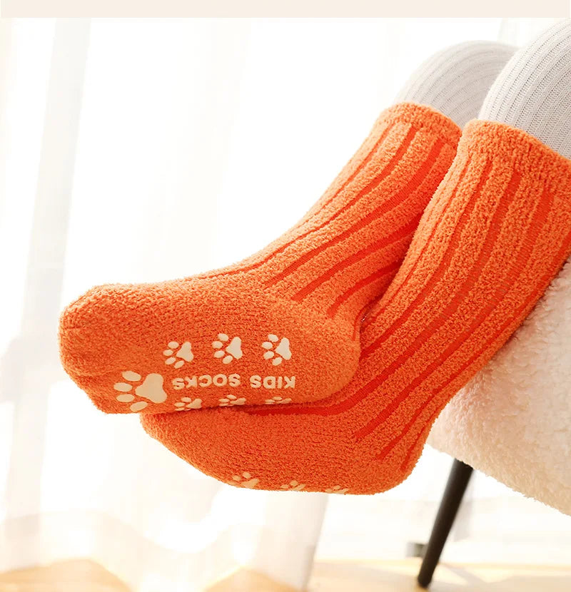 Winter Children Socks Non-slip Baby High Tube Socks Warm Plush Thicken Toddler Boys Girls Middle Tube Sock for 0-4 Year