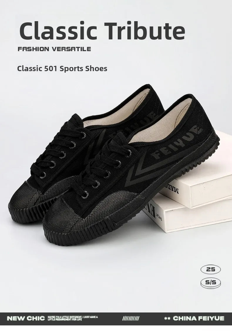 DaFu Flying Men's Running Jump Far Athletic Shoes Sports Women's Canvas Couple's Black Shoes Low Top Breathable Rubber Sole